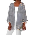 thumbnail image 2 of Axiiglly Cardigan for Women Plus Size Lightweight Cardigans Autumn Casual Comfy Puff Sleeve Open Front Tops Floral Print Loose Swim Beach Bathing Suit Cover Up, 2 of 5