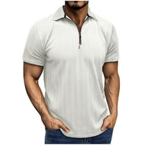 Chiccall Mens Textured Zip-up Shirts Casual Short Sleeve Solid Summer Tops White
