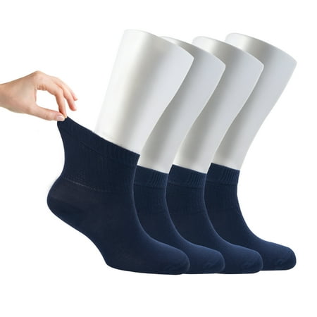 Cosyfeel® Women Loose Diabetic Socks | 4-Pair Neuropathy Ankle Socks for Ladies | Super Soft Eco-Friendly Thin Bamboo Material | Durable with Seamless Toe and Non-Binding Top | 4 Seasons
