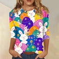 thumbnail image 2 of Easter Tops for Women Crewneck 3/4 Sleeve T Shirt Funny Bunny Print Family Gifts Dressy Tops Casual Trendy Soft Shirts, #01 Sky Blue, 5XL, 2 of 6