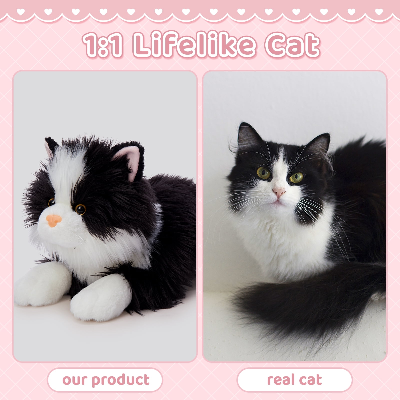 MorisMos 20" Cat Stuffed Animal, Realistic Stuffed Cat with 4 Kittens Baby Plush Toys
