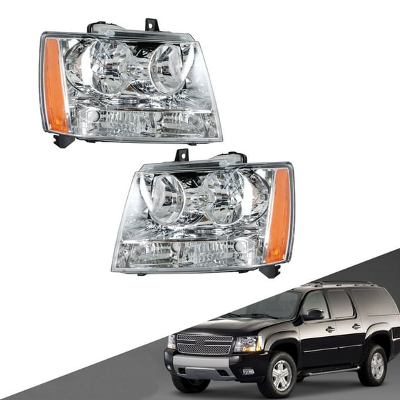EPOTOOR Right Left Headlights For 2007-2014 Avalanche/Suburban/Tahoe Amber Corner Chrome