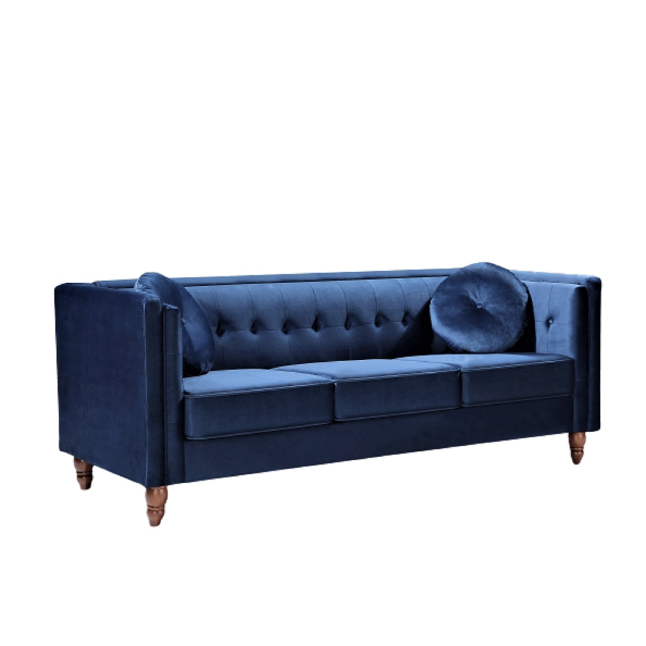 GDF Studio 80.7" Chesterfield Tufted Sofa with Square Arms, Crushed Velvet Upholstery, Deep Blue
