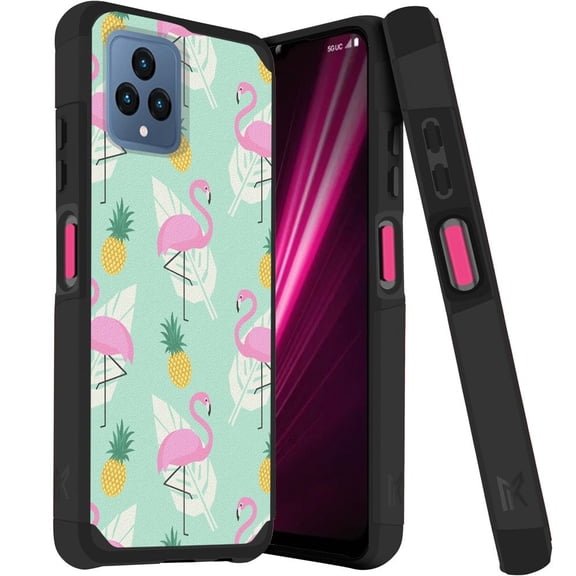 MetKase Hybrid Series Case for T-Mobile REVVL 6 5G (Magnetic Mount Ready Dual Layer Slim Cover) - Flamingos