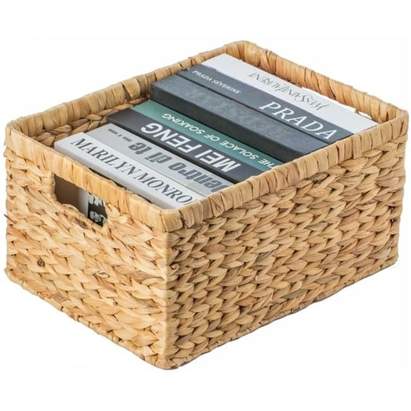 Vintiquewise  7.9 x 15.1 x 11 in. Natural Woven Water Hyacinth Wicker Rectangular Storage Bin Basket with Handles, Brown - Large