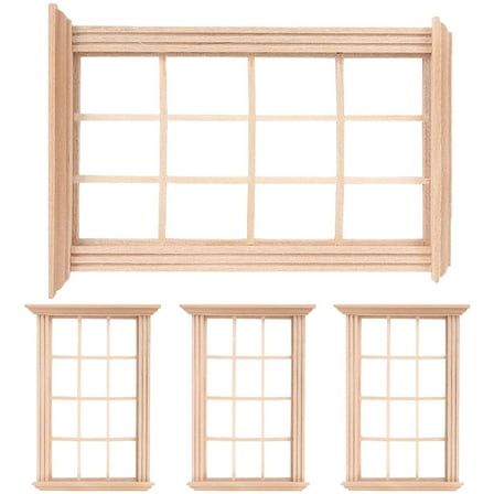 KONTONTY Dollhouse Furniture Window Beige Synthetic Material Miniature Window Models 4pcs