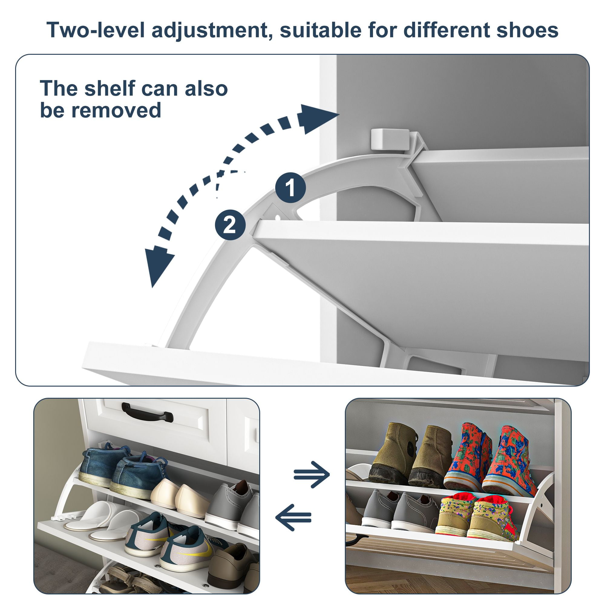 Demi Bonn Narrow Shoe Storage Cabinet, Shoe Cabinet for Entryway with 3 Flip Drawers, Wood Hidden Freestanding Shoe Organizer for Hallway, Bedroom, Apartment, White