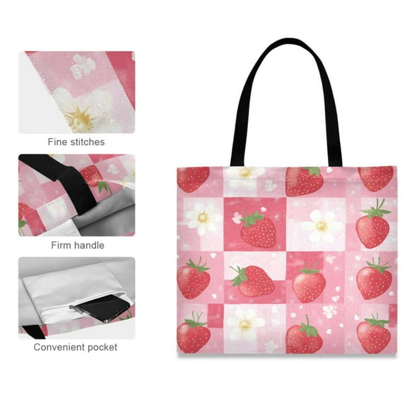 Canvas Tote Bag for Women Girls Design Print Sweet Strawberry Tote