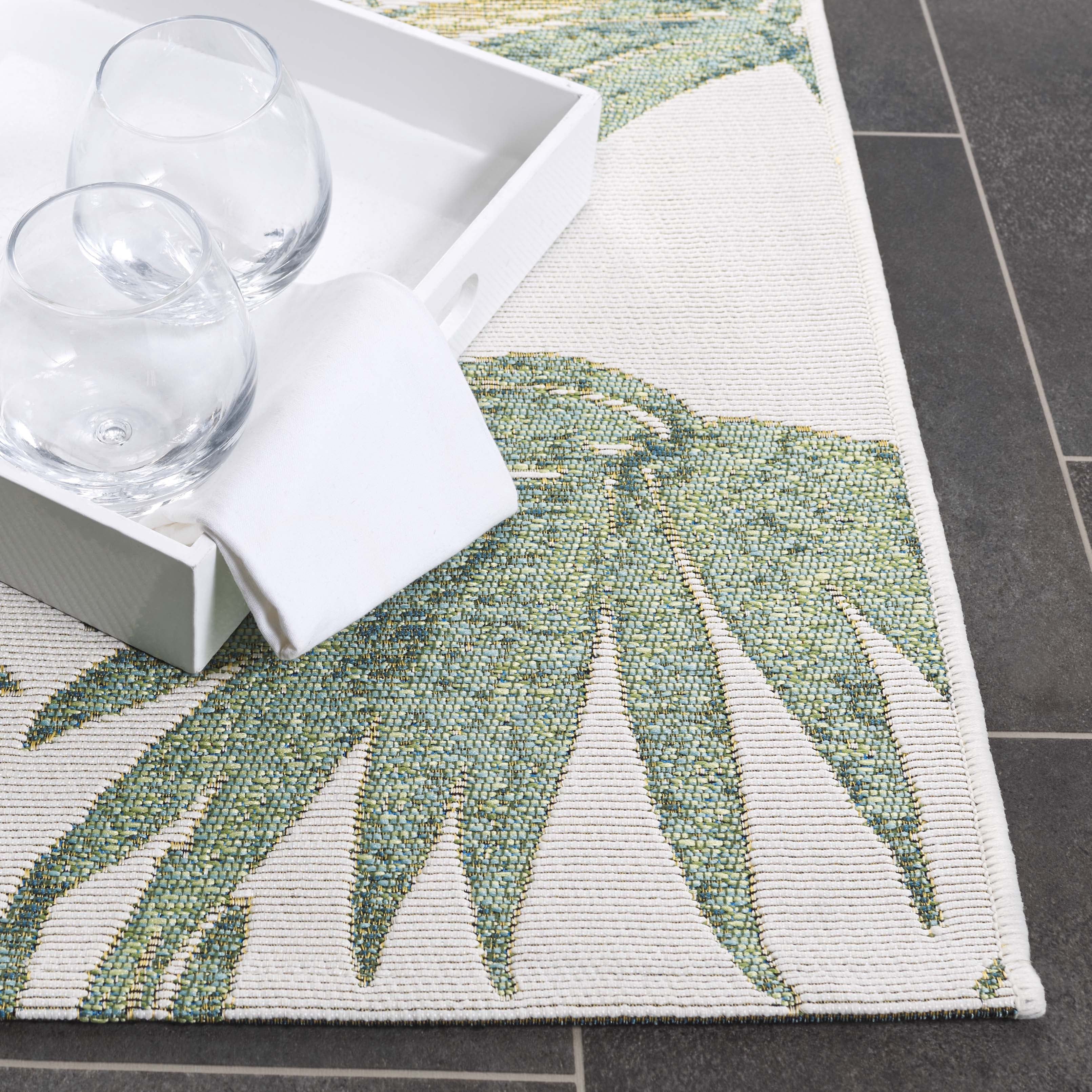SAFAVIEH Barbados Cahir Botanical Indoor/Outdoor Runner Rug, Ivory/Green, 2'8" x 8'