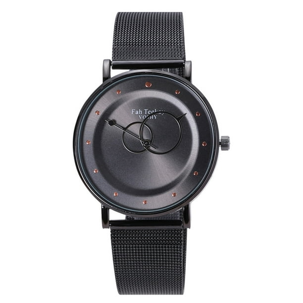Unique Digital Ring Needle Casual Fashion Leather Band Quartz Watch  Color:Rose gold black dial black belt 