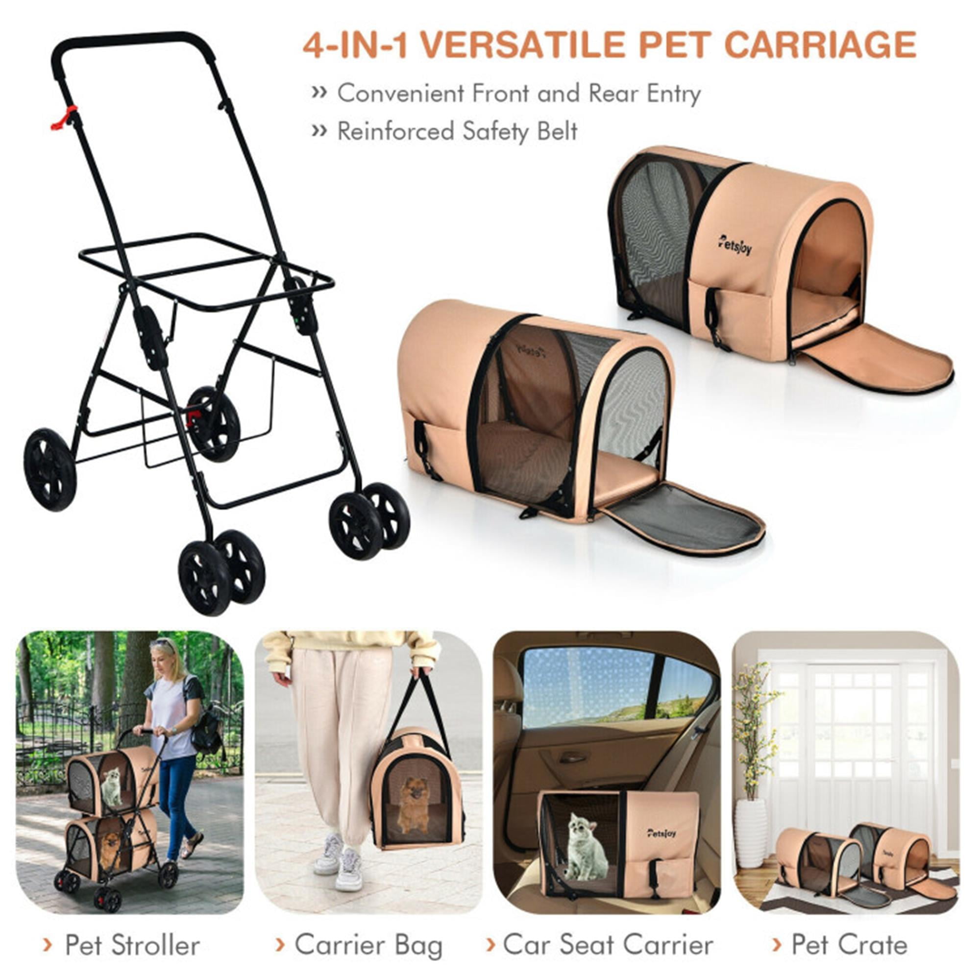 Pefilos 41" Double Pet Stroller Dog Cat Cage Jogger Stroller, 4-in-1 Travel Foldable Carrier Puppy Stroller with Detachable Carriers and Travel Carriage, Beige Pefilos 41" Double Pet Stroller Dog Cat Cage Jogger Stroller, 4-in-1 Travel Foldable Carrier Puppy Stroller with Detachable Carriers and Travel Carriage, Beige