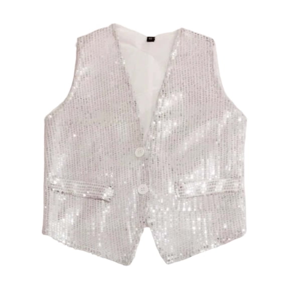 KKBOTIVE Dress Up Carnival Sequin Vest for Kids, Sparkling Shiny Dance Vest for Boys Girls, Party Outfit Fahion Clothes for Toddler ( White Size: 3-4 Years )