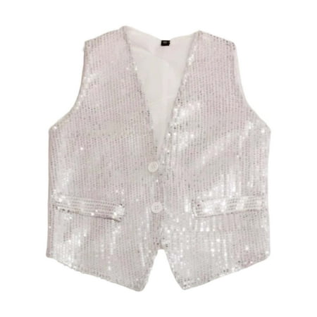 Adeawade Tops For Boy Child Sleeveless Tee Crewneck Blouse Sparkling Sequins T Shirts Classic Wear White 7-8 Years