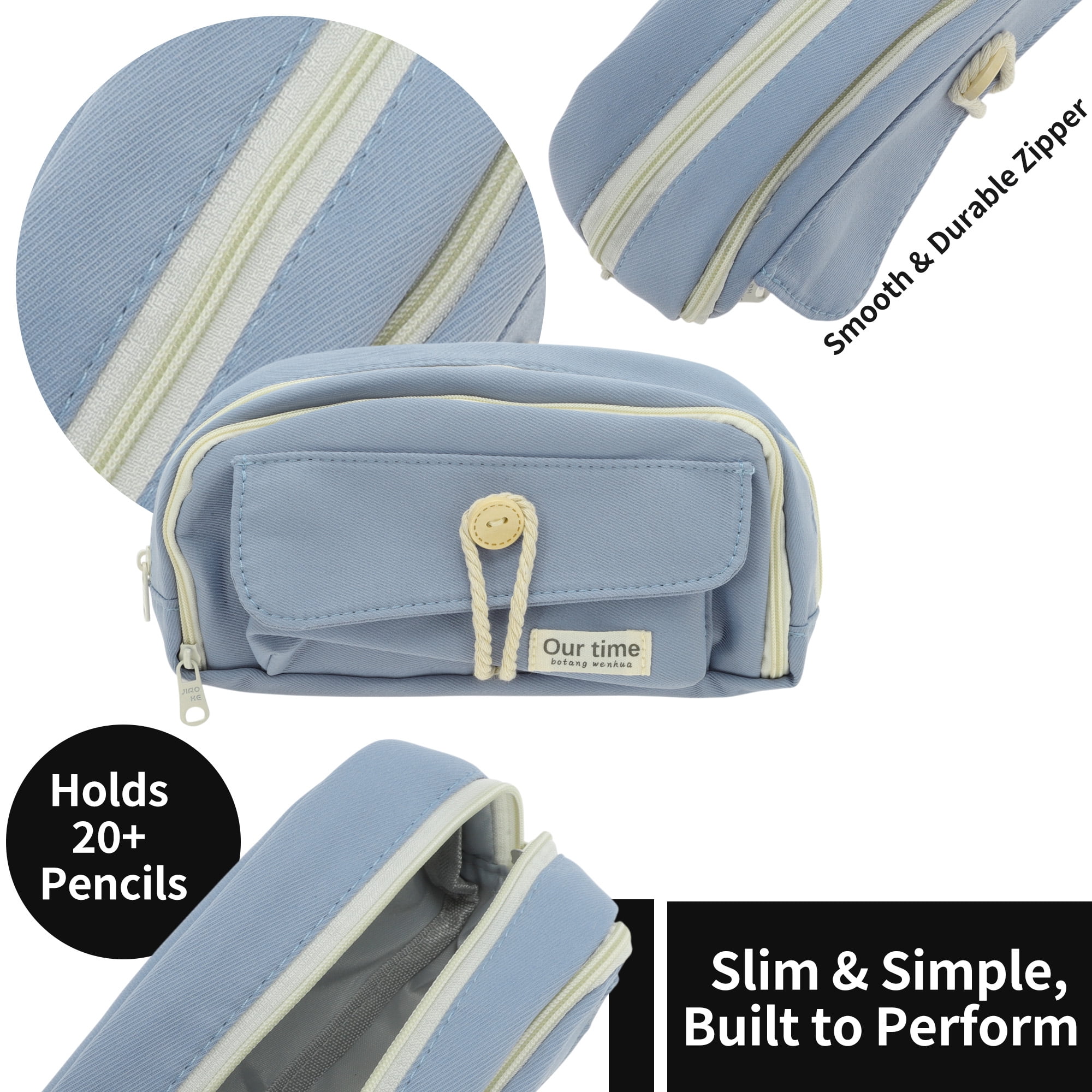 Unique Bargains Canvas Pencil Case, Large Capacity Pen Pouch, Aesthetic Organizer Blue