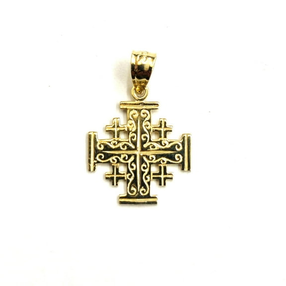 14k Yellow gold Jerusalem Cross medal pendant charm religious fine jewelry 1.3g
