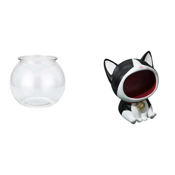 Acuario de escritorio,Pecera pequeña transparente,pecera,jarrón,mesa,Tanque de peces Contenedor de acuario transparente Hogar,Estatua de escritorio,Estatua de gato con forma de cuenco para