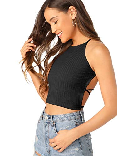 black ribbed halter top