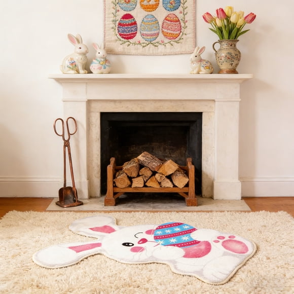 Alfombra de baño de fibra de poliéster con forma de huevo de Pascua, con diseño de conejo de Pascua, ideal para dormitorio, decoración de baño, decoración de habitación, artículos esenciales para cruc