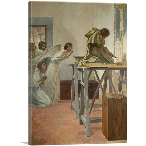 ARTCANVAS Fra Angelico Visited By The Angels 1894 Canvas Art Print by Jean-Hippolyte Flandrin - Size: 26" x 18" (0.75" Deep)