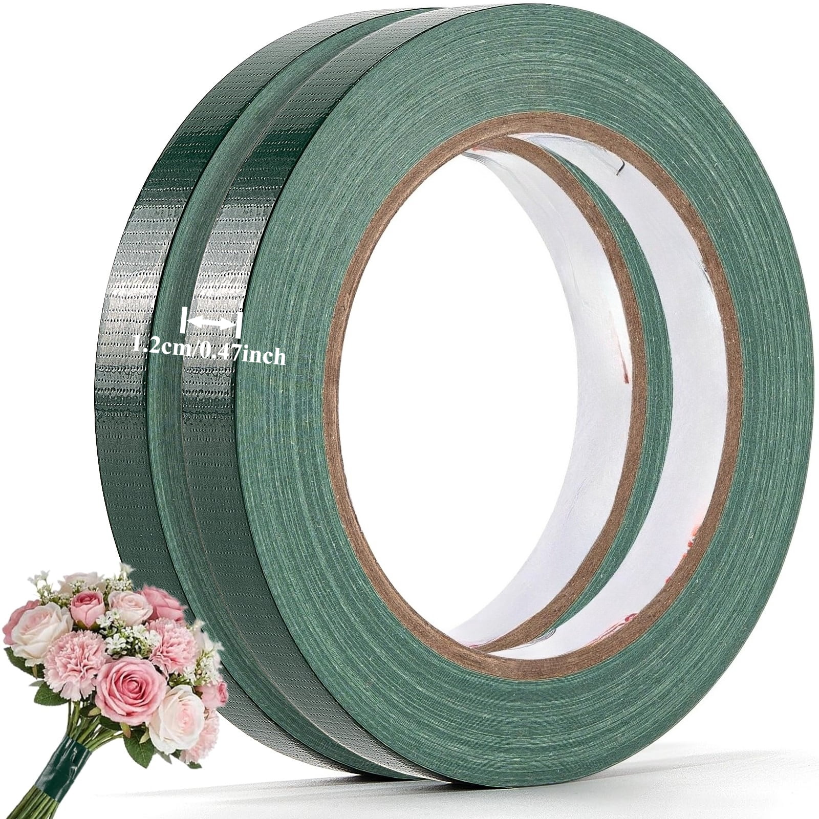 2 Rolls Green Floral Tape 0.47 Inch– Waterproof Florist Tape for Fresh Flowers, Bouquet Binding, Wedding Bouquet Wrap & Floral Crafts