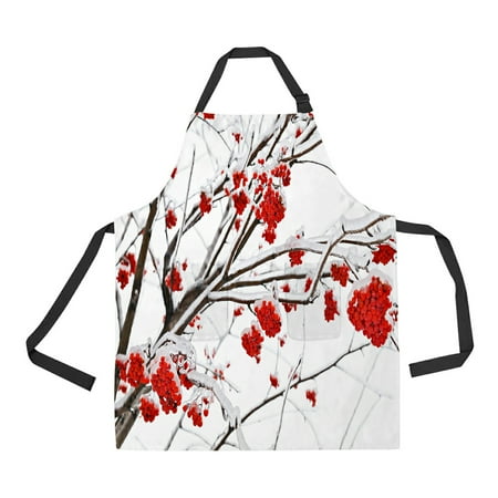 

ABPHQTO Branches Of Mountain Ash In Ice Apron Home Kitchen Apron with Pockets