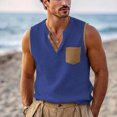 thumbnail image 2 of Wlynlyn Mens Tank Tops Summer Cotton Linen Casual V Neck Color Block Trendy Beach Vacation Sleeveless Shirts, 2 of 8