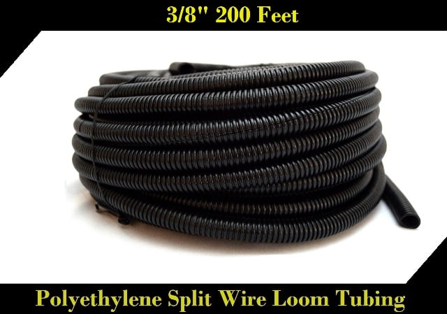 NEW HIGH QUALITY 3/8" SPLIT LOOM WIRE TUBING IN BLACK RIBBED DESIGN 200 FEET 