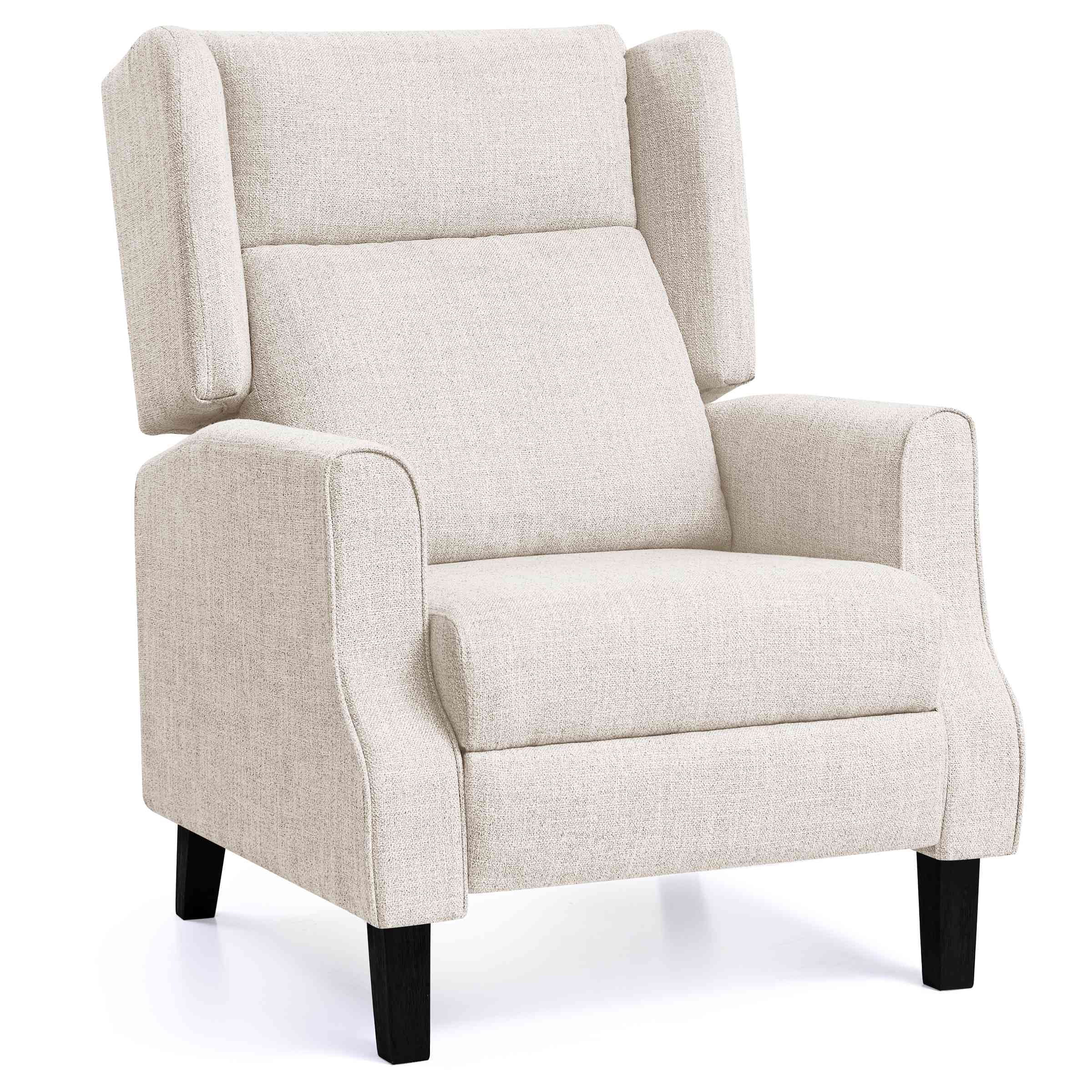 Subrtex Push Back Recliner Chair, Modern Upholstered Manual Wing Chair with Extending Footrest Linen Fabric Recliner Chair (2 PC, Beige)