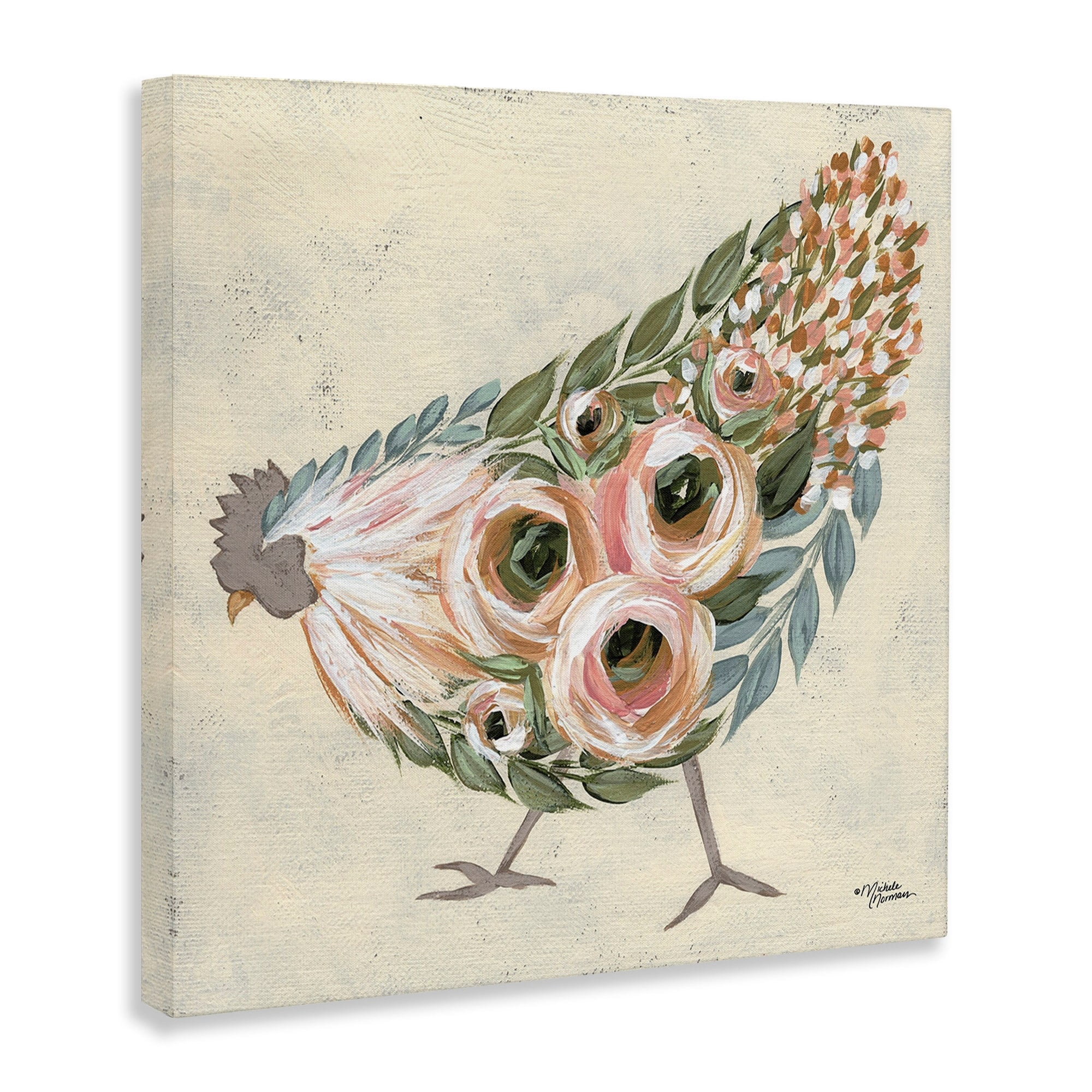 Stupell Industries Vintage Farm Chicken Pink Floral Body,24 x 24,Designed by Michele Norman