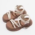 thumbnail image 5 of Spazoro Girls' Strappy Platform Sandals, Open Toe Cute Decor Non-Slip Thick Sole Adjustable Buckle Casual Summer Shoes for Kids Beige, 5 of 8