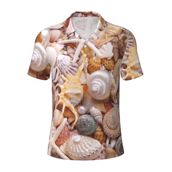 Kuqiui Mens Golf Polo Shirt Dry Fit Performance Sport Short Sleeve Golf Polo Shirts for Men-Colorful Seashells