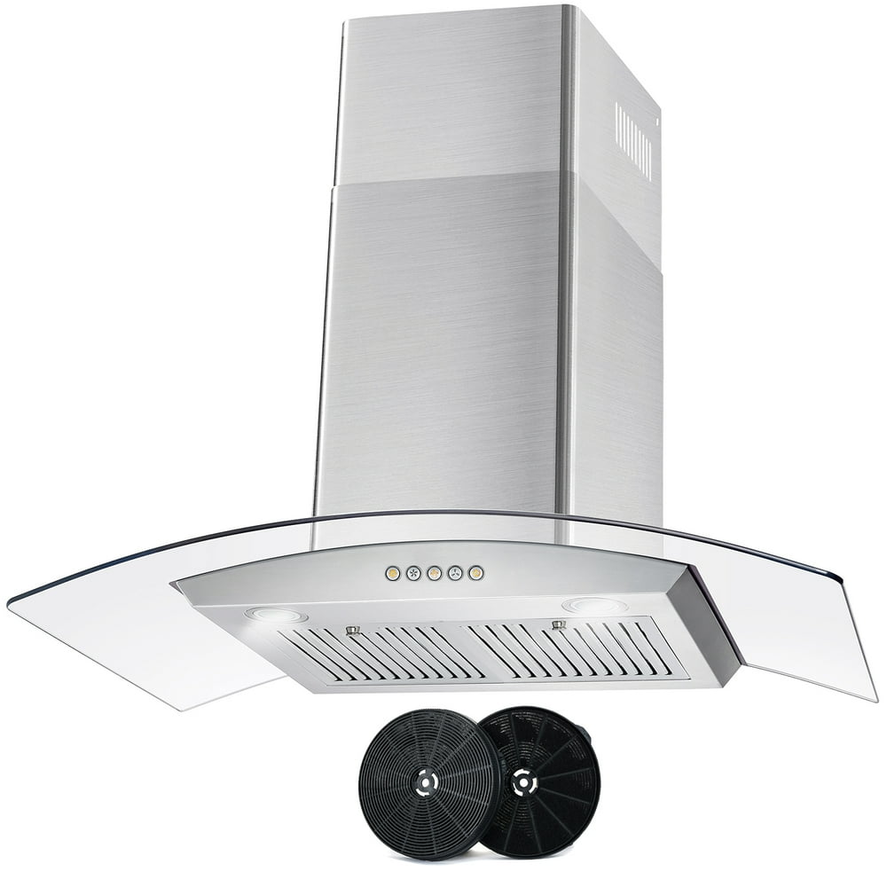 Cosmo 36 in. Ductless Wall Mount Range Hood in Stainless Steel with LED Lighting and Carbon