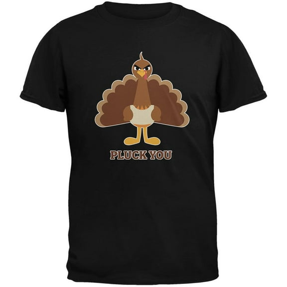 Funny Turkey Pluck You Black Adult T-Shirt - Small