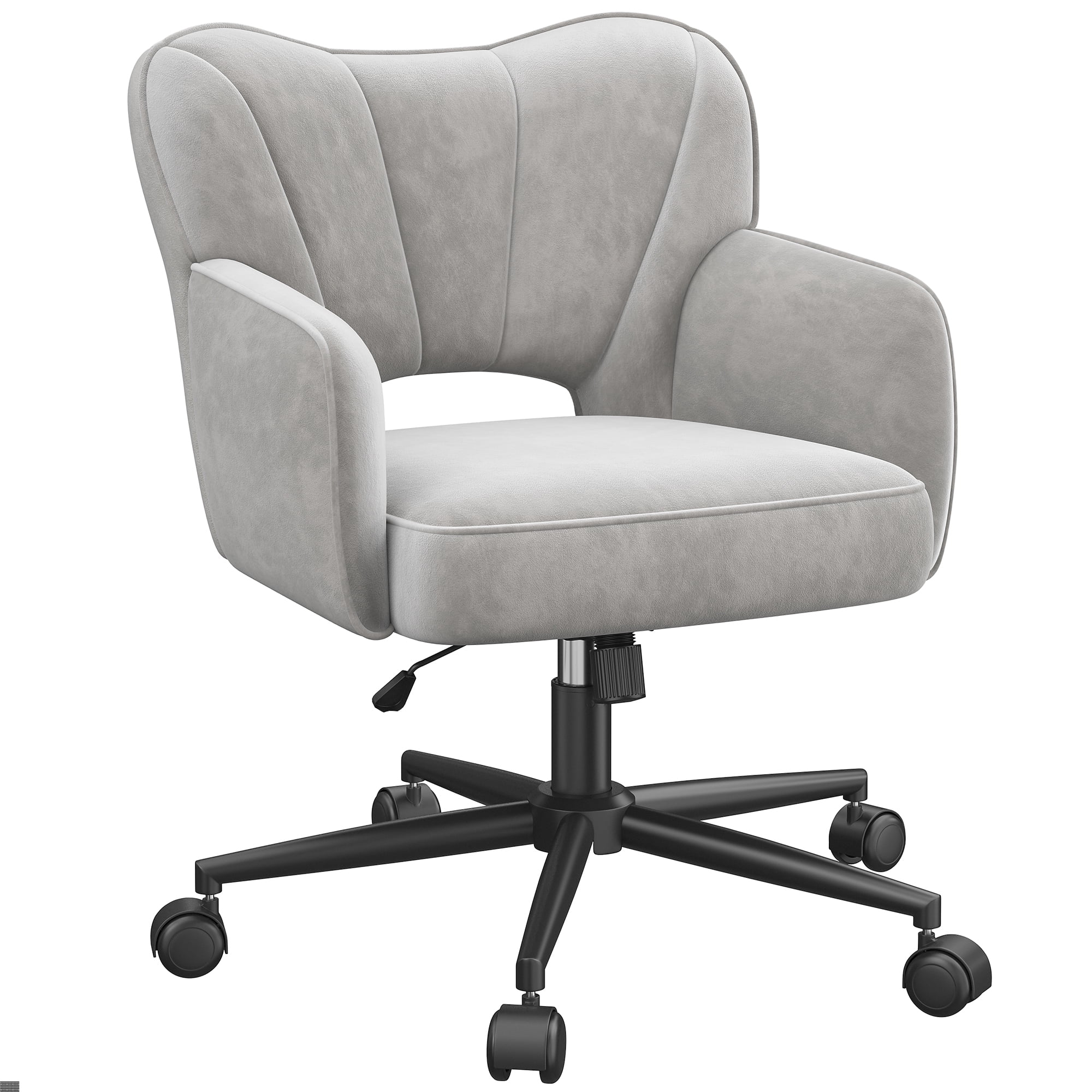 Romorgniz Vanity Chair with Wheels & Back Desk Chair Adjustable Height for Makeup, Work & Relaxation, Gray