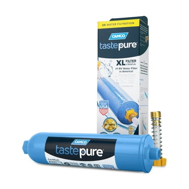Camco TASTEPURE XL RV Water Filter and Hose Protector - 6-Step Water Filtration - Blue (40019)