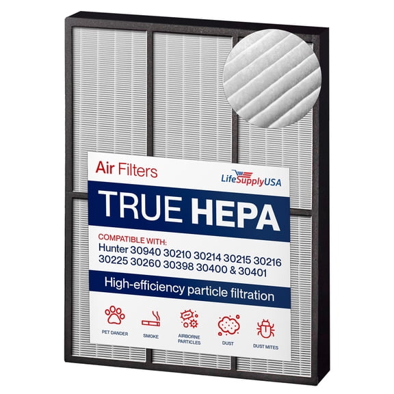 30940 True HEPA Filter Replacement Compatible with Hunter 30210 30214 30215 30216 30225 30260 30398 30400 30401 Air Purifiers by LifeSupplyUSA