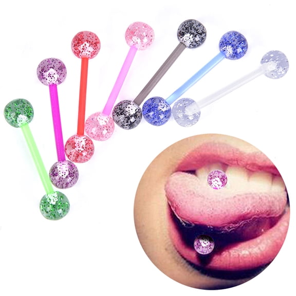 Racing Butterfly 8PCS/Set Colorful Glitters Acrylic Barbell Ball Tongue Rings Piercing Jewelry