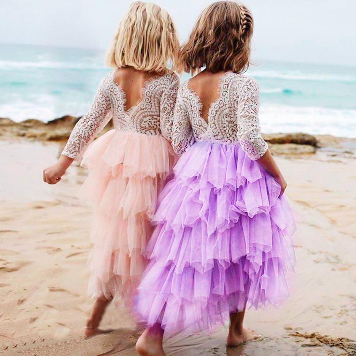 Girl's Layer Lace Tutu Wedding Flower Girl Dress Princess Party long sleeve Tull Girl's Layer Lace Tutu Wedding Flower Girl Dress Princess Party long sleeve Tull