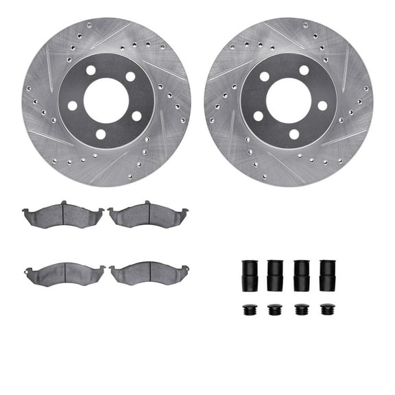Dynamic Friction Company Front Brake Rotors-Drilled and Slotted-Silver with 5000 Advanced Brake Pads includes Hardware 7512-54346