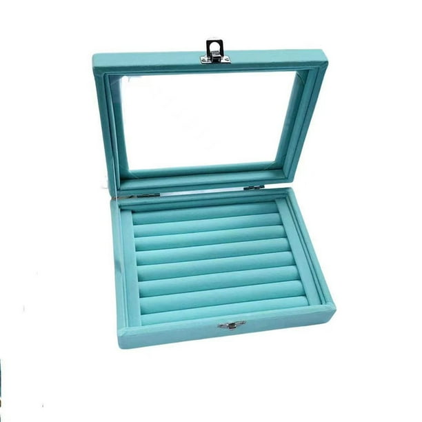 Organizador de joyas Billuyoard Lints caja de almacenamiento multifunción ventana transparente Azul claro