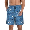 thumbnail image 2 of Uemuo Sharks on White Blue Striped Pattern Men's Swim Trunks Hawaiian Beach Bathing Suit Swimsuits Beach Quick-Dry Shorts with Pockets-Small, 2 of 9