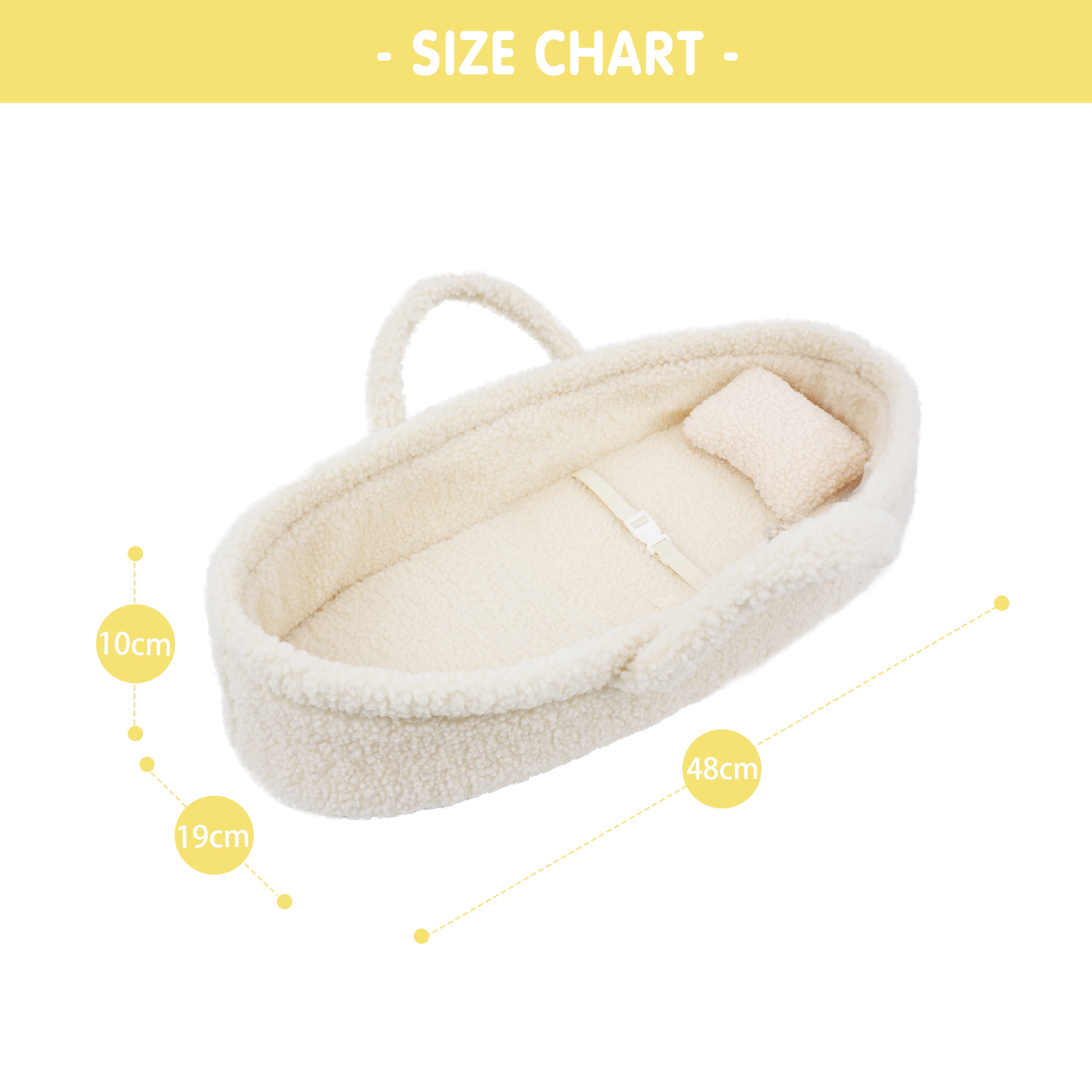 Lullaberry Cozy Dream Doll Bassinet - Baby Doll Portable Carrier - Fits for American Girl Dolls or Teddy Bears up to 18"(46cm) - White