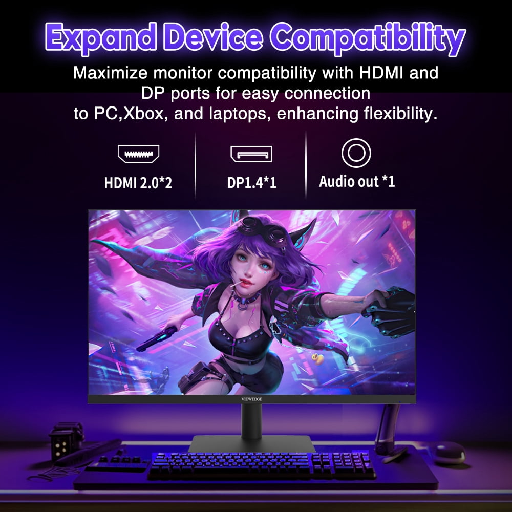Viewedge 24 inch Gaming Monitor 240 Hz 1ms FHD 1920x1080p Computer Monitor, 110% sRGB HDMI x 2 & DP x 1 Port, Support Adaptive Sync and Wall Mount