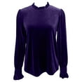 thumbnail image 5 of XIAOCHA Women's Velvet Blouses Long Sleeve Ruffle Neck Smocked Pullover Top Elegant Party Tops, 5 of 5
