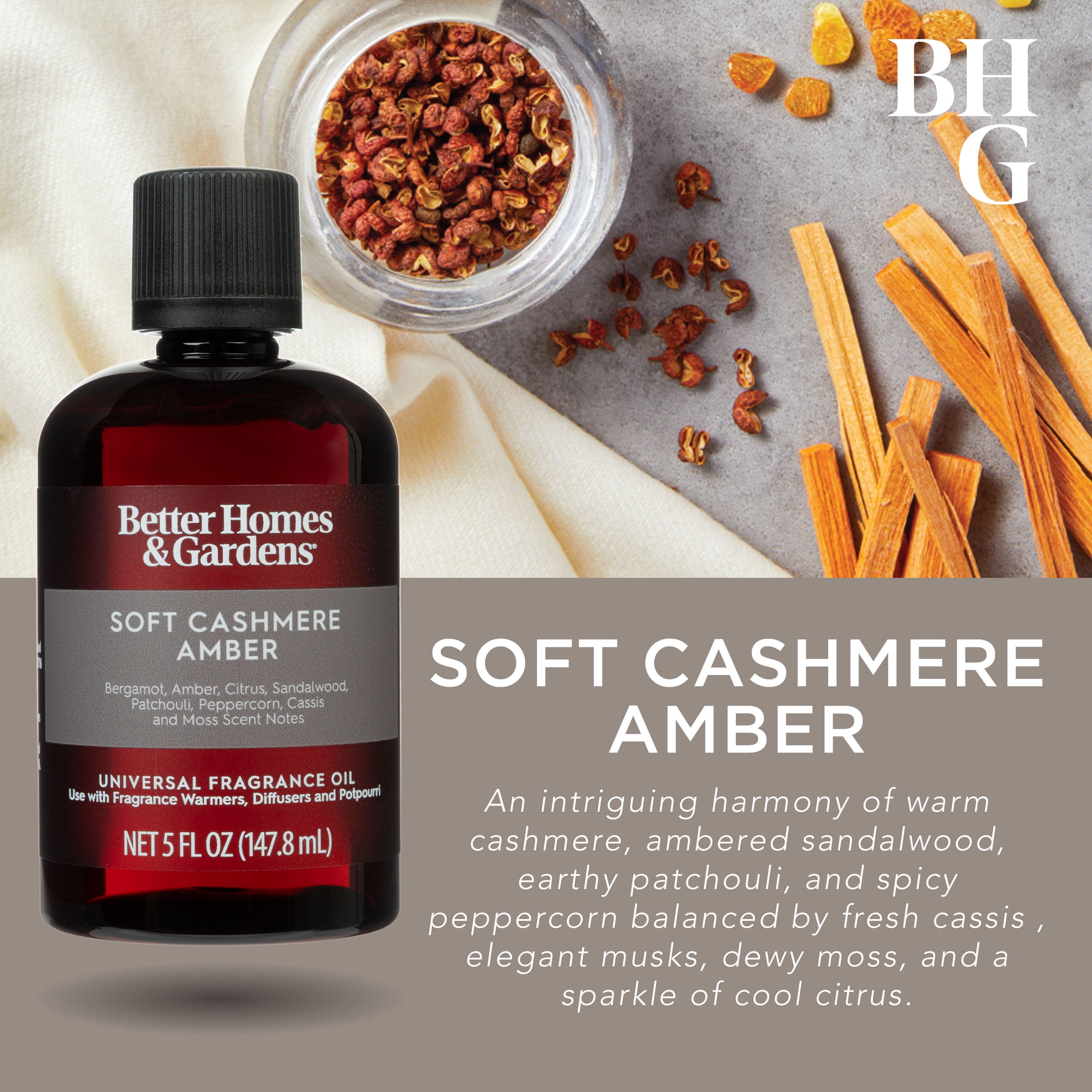 Better Homes & Gardens Universal Fragrance Oil, Soft Cashmere & Amber, 5 fl oz