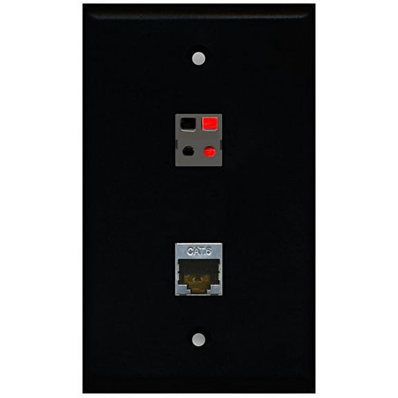 RiteAV - Black 1 Port Shielded Cat6 Ethernet 1 Port Speaker Wall Plate