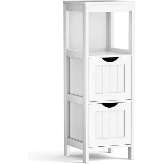 THJTDH Bathroom Floor Cabinet, Wooden Storage Cabinet w/2 Adjustable Drawers, Narrow Storage Floor Cabinet for Living Room Bathroom Office (White)