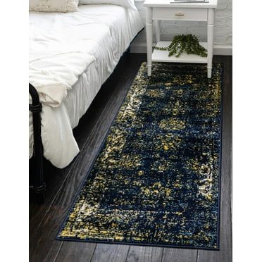 Rugs.com Monte Carlo Collection Rug – 2' x 13' Runner Navy Blue Medium Rug Perfect For Living Rooms, Large Dining Rooms, Open Floorplans