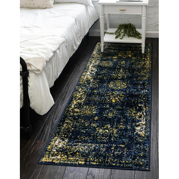 Rugs.com Monte Carlo Collection Rug – 2' x 9' 10 Runner Navy Blue Medium Rug Perfect For Living Rooms, Large Dining Rooms, Open Floorplans