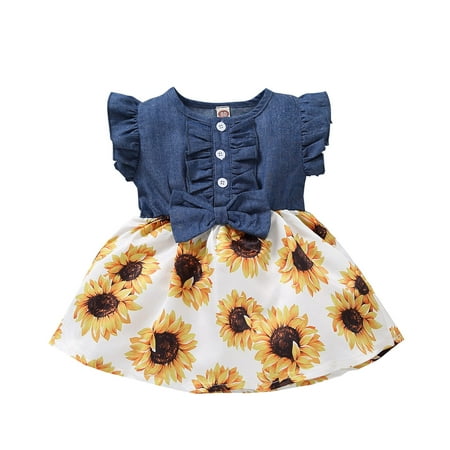 

Girls And Toddlers Dresses Short Sleeve Party Tutu Dresses Casual Print Yellow 110